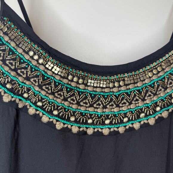 AMERICAN EAGLE Boho Western Slip Babydoll Dress Beaded Neck Y2K Style Blue Sz M - Picture 2 of 6